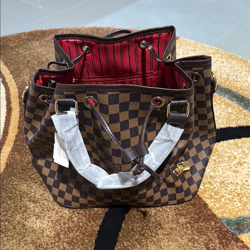 Designer Checkered Brown Tote Bag